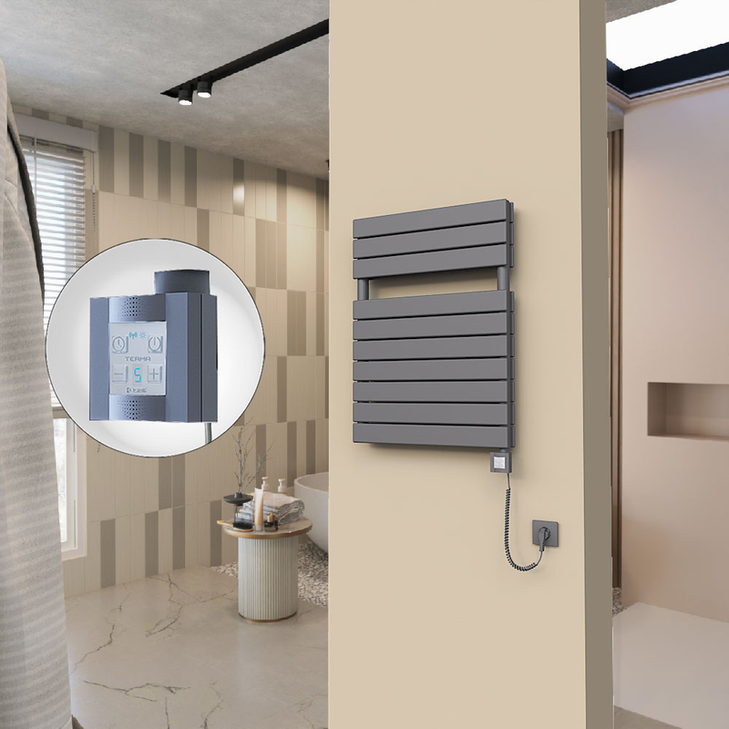 20H Sèche Serviettes Electrique 600x810 Anthracite Ktx4 1000 Watt Câble en spirale
