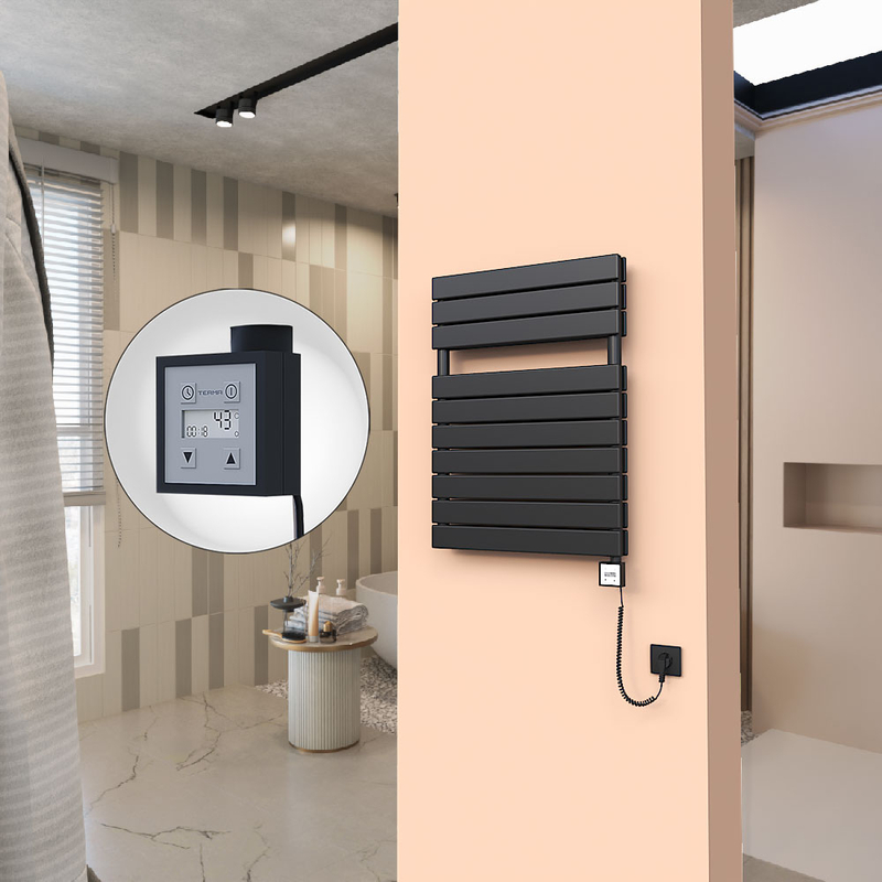 20H Electric Towel Warmer 600x810 Matte Black Ktx3 600 W (Spiral Cable)