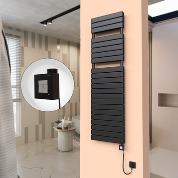 Radiva - 20H Sèche Serviettes Electrique 500x1772 Noir mat Ktx1 1000 Watt Câble en spirale