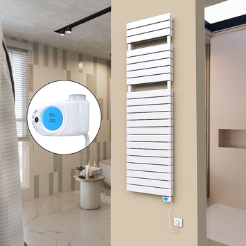 20H Sèche Serviettes Electrique 500x1772 Blanc (Thermostat Musa) 1500 W - Thumbnail