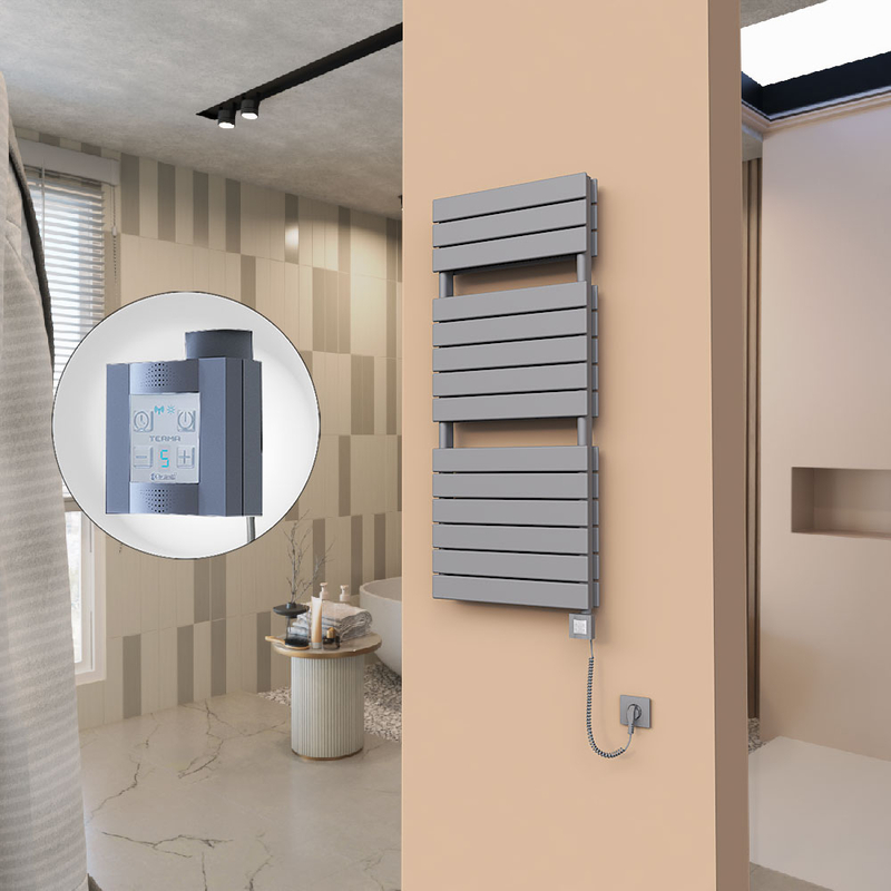 21H Sèche Serviettes Electrique 500x1180 Anthracite Ktx4 1000 Watt Câble en spirale