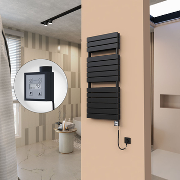  - 21H Sèche Serviettes Electrique 500x1180 Noir mat Ktx3 1000 Watt Câble en spirale