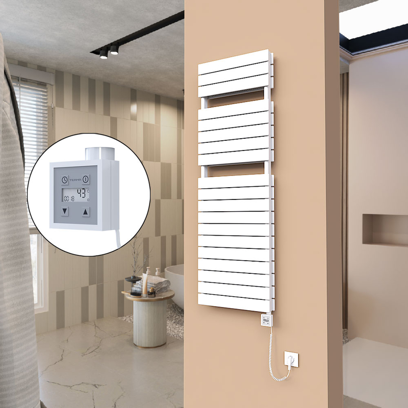 21H Sèche Serviettes Electrique 500x1550 Blanc Ktx3 1000 Watt Câble en spirale