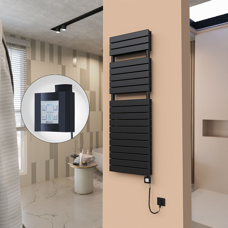 21H Sèche Serviettes Electrique 500x1550 Noir mat Ktx4 1000 Watt Câble en spirale