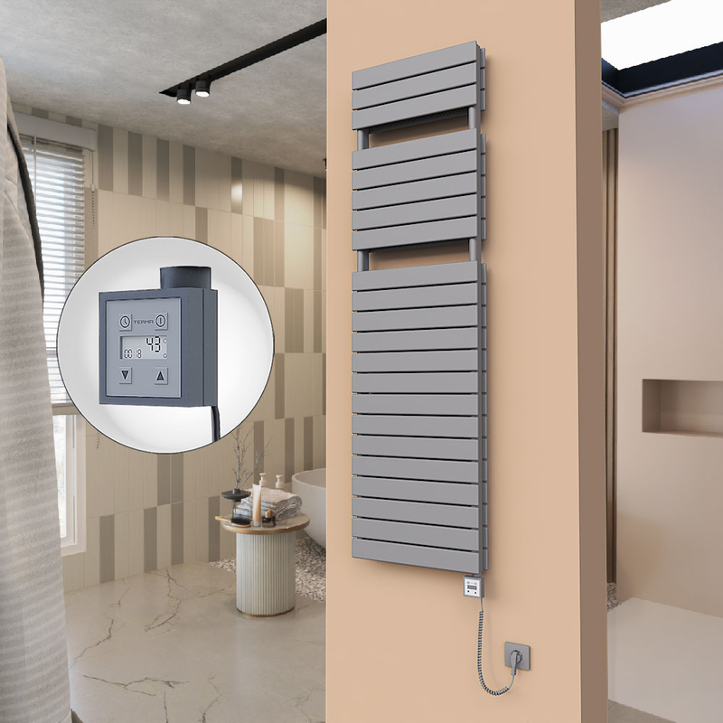 21H Sèche Serviettes Electrique 500x1772 Anthracite Ktx3 1000 Watt Câble en spirale