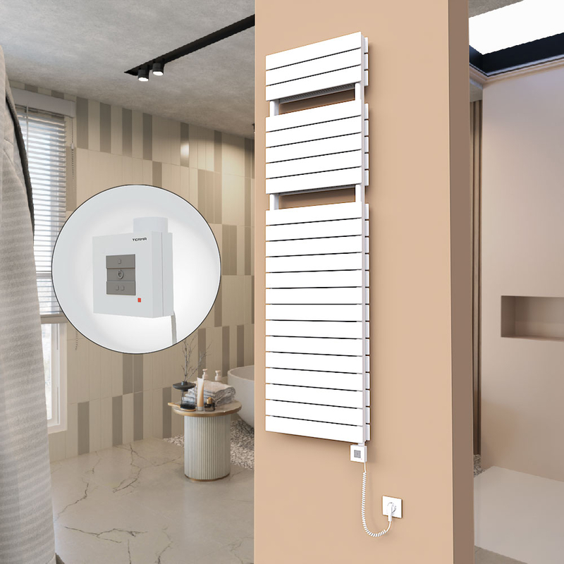 21H Sèche Serviettes Electrique 500x1772 Blanc Ktx1 1000 Watt Câble en spirale