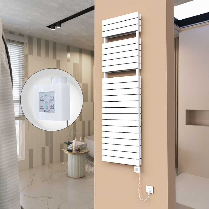 21H Sèche Serviettes Electrique 500x1772 Blanc Ktx4 1000 Watt Câble en spirale