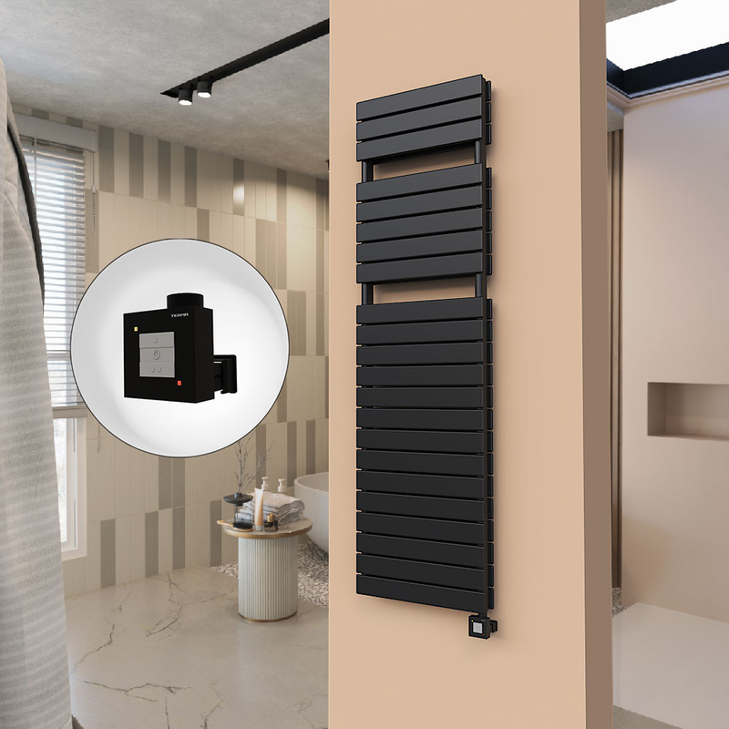 21H Sèche Serviettes Electrique 500x1772 Noir mat Ktx1 1000 Watt
