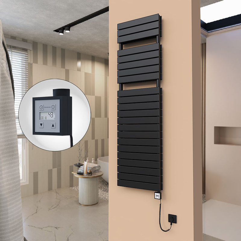 21H Electric Towel Warmer 500x1772 Matte Black Ktx3 1000 W (Spiral Cable)