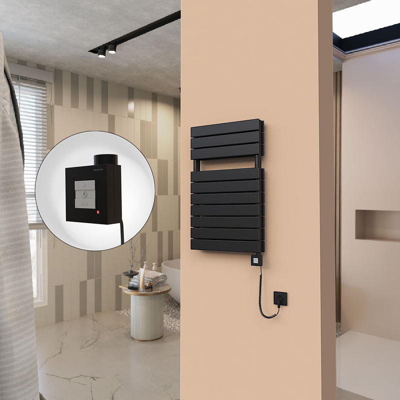 21H Electric Towel Warmer 500x810 Matte Black Ktx1 600 W (Spiral Cable)