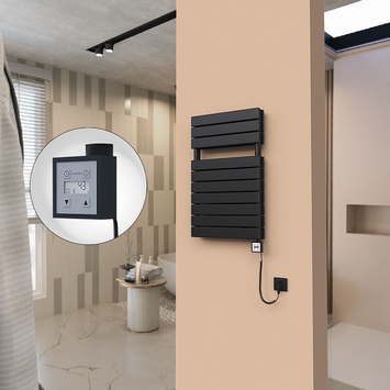 - 21H Sèche Serviettes Electrique 500x810 Noir mat Ktx3 1000 Watt Câble en spirale  - 21H Sèche Serviettes Electrique 500x810 Noir mat Ktx3 1000 Watt Câble en spirale