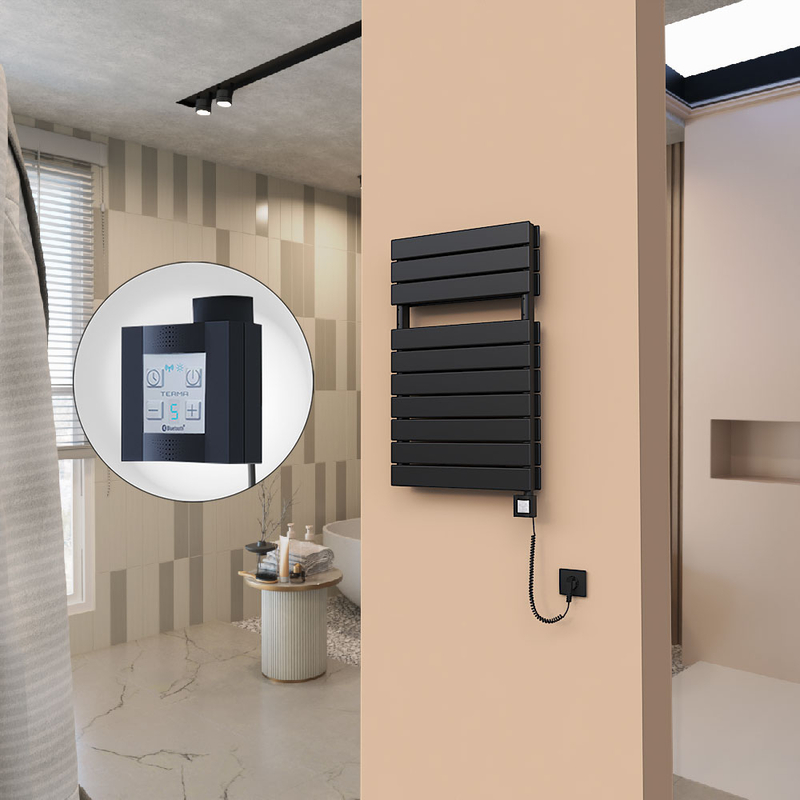 21H Sèche Serviettes Electrique 500x810 Noir mat Ktx4 1000 Watt Câble en spirale