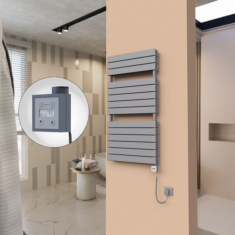 21H Sèche Serviettes Electrique 600x1180 Anthracite Ktx3 1000 Watt Câble en spirale