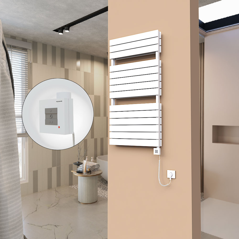 21H Sèche Serviettes Electrique 600x1180 Blanc Ktx1 1000 Watt Câble en spirale