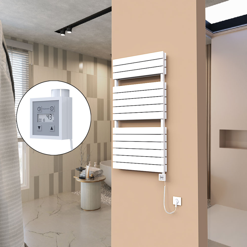 21H Sèche Serviettes Electrique 600x1180 Blanc Ktx3 1000 Watt Câble en spirale