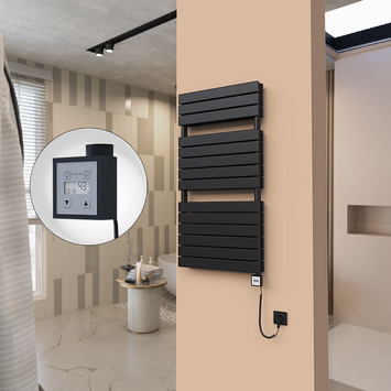 Radiva - 21H Sèche Serviettes Electrique 600x1180 Noir mat Ktx3 1000 Watt Câble en spirale