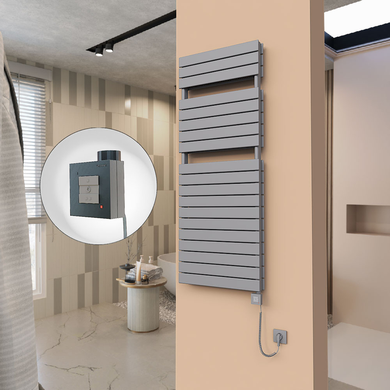 21H Sèche Serviettes Electrique 600x1550 Anthracite Ktx1 1000 Watt Câble en spirale