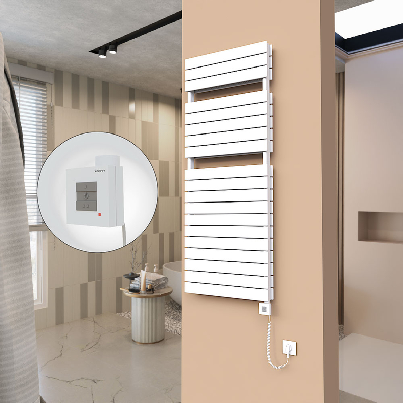 21H Sèche Serviettes Electrique 600x1550 Blanc Ktx1 1000 Watt Câble en spirale