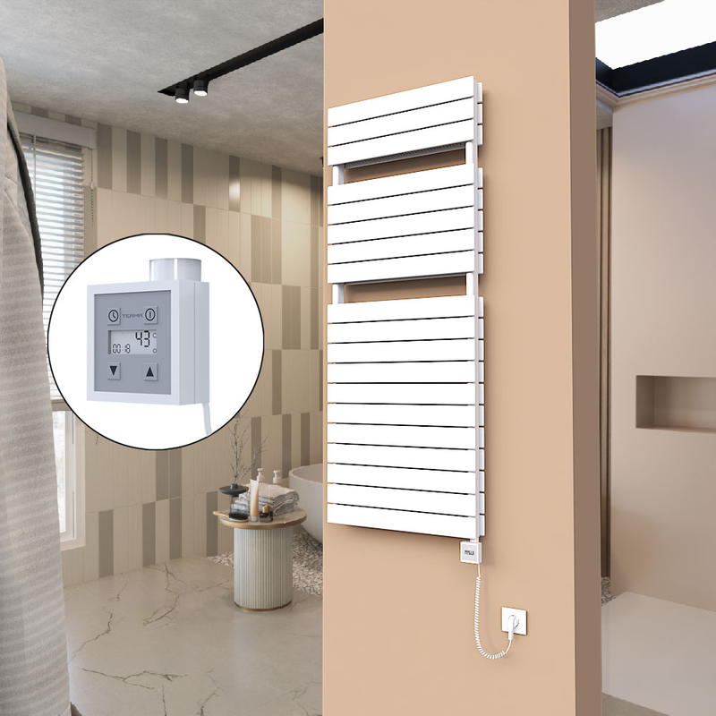 21H Sèche Serviettes Electrique 600x1550 Blanc Ktx3 1000 Watt Câble en spirale