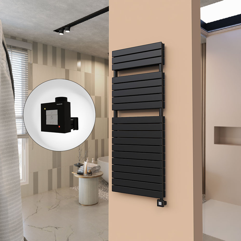 21H Sèche Serviettes Electrique 600x1550 Noir mat Ktx1 1000 Watt
