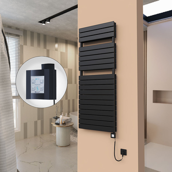  - 21H Sèche Serviettes Electrique 600x1550 Noir mat Ktx4 1000 Watt Câble en spirale