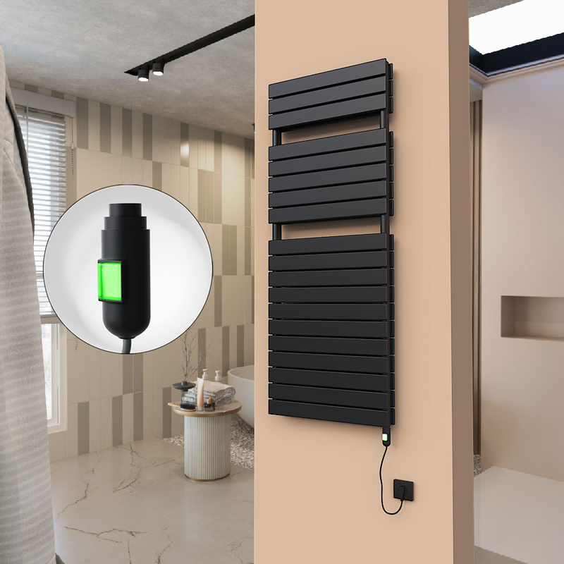 21H Electric Towel Warmer 600x1550 Matte Black (On/Off) 1200 W