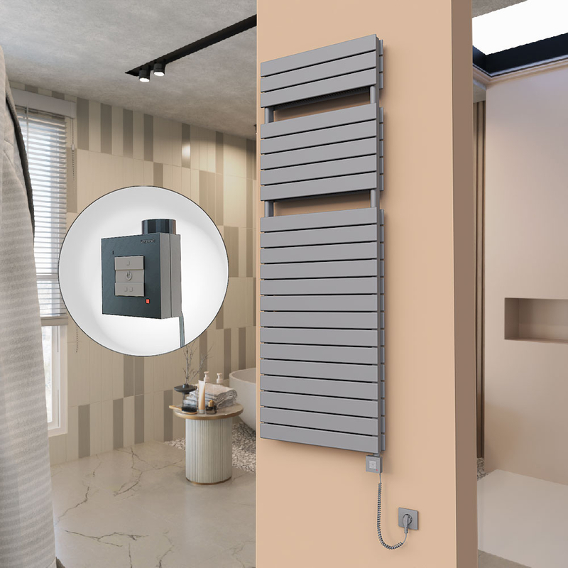 21H Sèche Serviettes Electrique 600x1772 Anthracite Ktx1 1000 Watt Câble en spirale