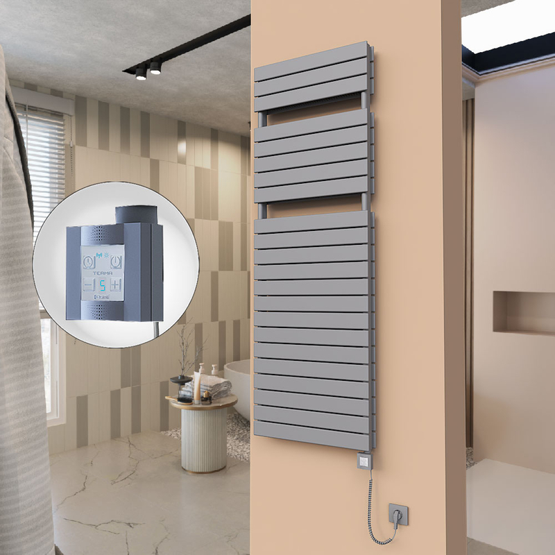 21H Sèche Serviettes Electrique 600x1772 Anthracite Ktx4 1000 Watt Câble en spirale