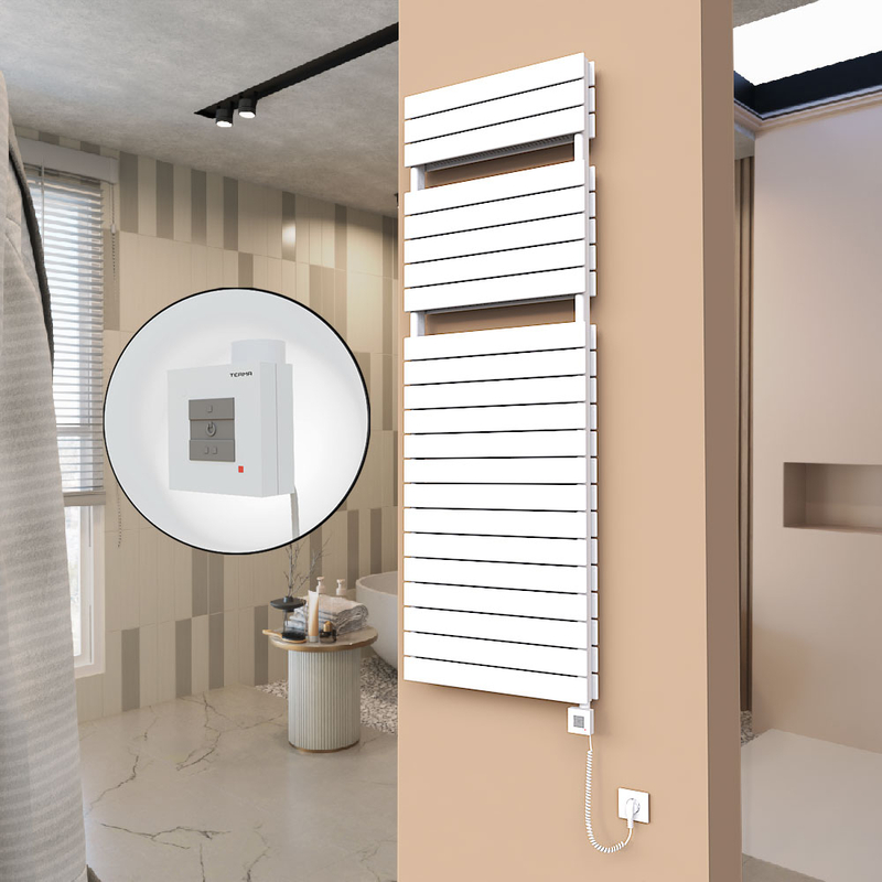 21H Sèche Serviettes Electrique 600x1772 Blanc Ktx1 1000 Watt Câble en spirale