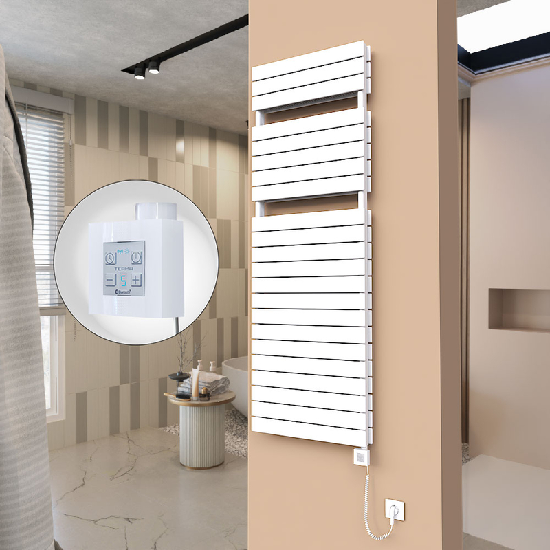 21H Sèche Serviettes Electrique 600x1772 Blanc Ktx4 1000 Watt Câble en spirale
