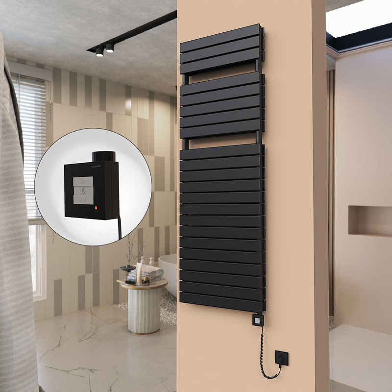 21H Electric Towel Warmer 600x1772 Matte Black Ktx1 1000 W (Spiral Cable)