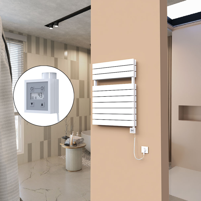 21H Sèche Serviettes Electrique 600x810 Blanc Ktx3 1000 Watt Câble en spirale