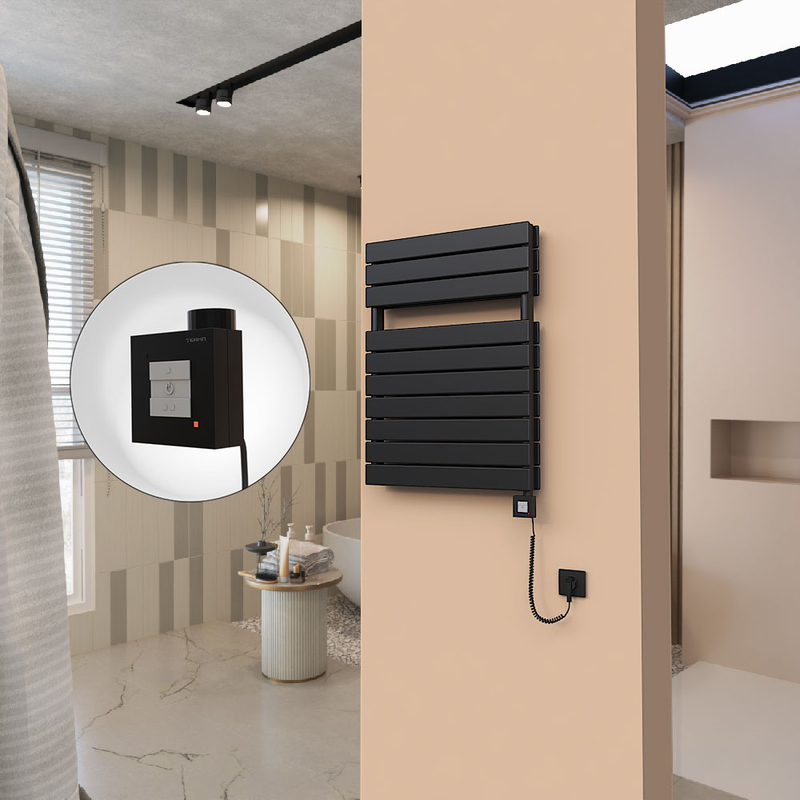 21H Elektrikli Havlupan 600x810 Mat Siyah Ktx1 1000 Watt Spiral Kablolu