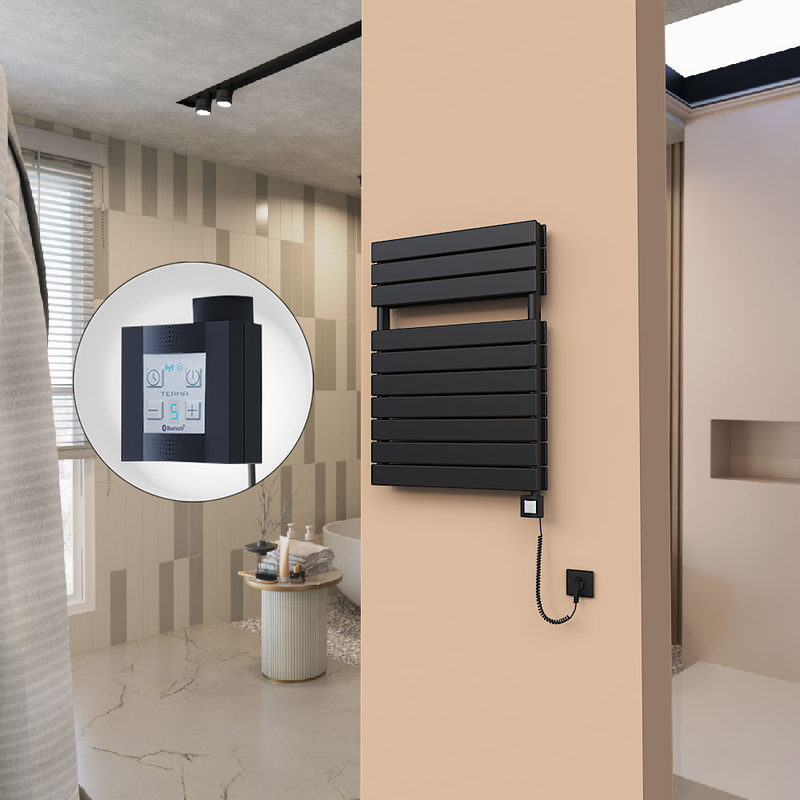 21H Sèche Serviettes Electrique 600x810 Noir mat Ktx4 1000 Watt Câble en spirale