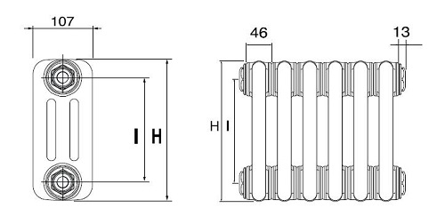 3 Kolonlu Radyator Teknik Resim