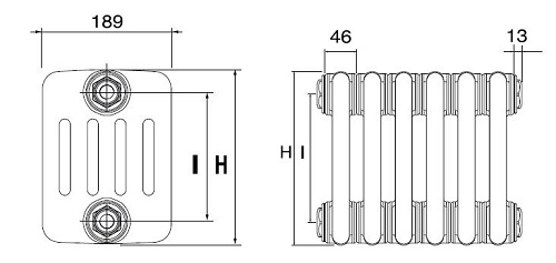 5 Kolonlu Radyator Teknik Resim