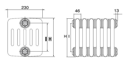 6 Kolonlu Radyator Teknik Resim