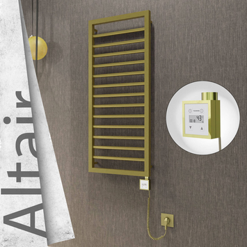 Radiva - Altair Elektrikli Paslanmaz Çelik Havlupan 400x1040 Satine Altın (KTX3 Termostat) 300W Spiral Kablolu