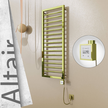 Radiva - Altair Elektrikli Paslanmaz Çelik Havlupan 400x1180 Altın (KTX3 Termostat) 300W Spiral Kablolu