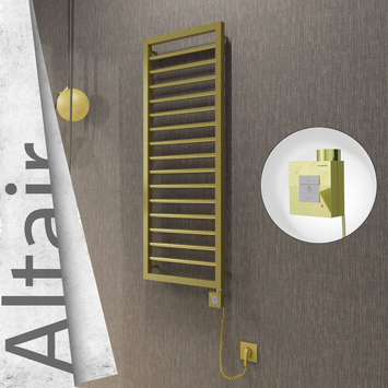Radiva - Altair Elektrikli Paslanmaz Çelik Havlupan 400x1180 Satine Altın (KTX1 Termostat) 300W Spiral Kablolu