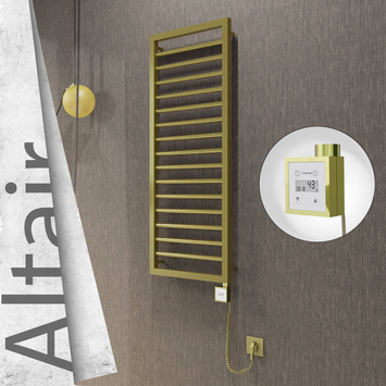 Radiva - Altair Elektrikli Paslanmaz Çelik Havlupan 400x1180 Satine Altın (KTX3 Termostat) 300W Spiral Kablolu