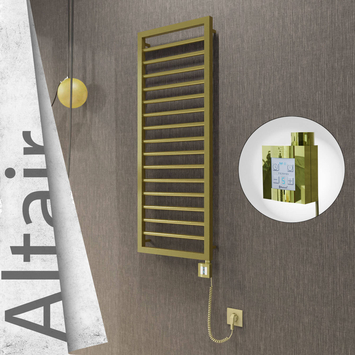 Radiva - Altair Elektrikli Paslanmaz Çelik Havlupan 400x1180 Satine Altın (KTX4 Termostat) 300W Spiral Kablolu