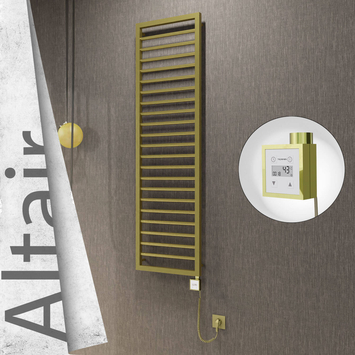 Radiva - Altair Elektrikli Paslanmaz Çelik Havlupan 400x1600 Satine Altın (KTX3 Termostat) 300W Spiral Kablolu