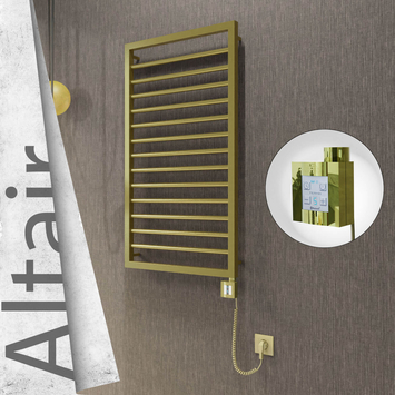 Radiva - Altair Elektrikli Paslanmaz Çelik Havlupan 500x1040 Satine Altın (KTX4 Termostat) 300W Spiral Kablolu