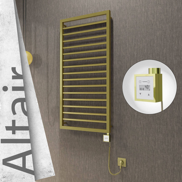 Radiva - Altair Elektrikli Paslanmaz Çelik Havlupan 500x1180 Satine Altın (KTX3 Termostat) 300W Spiral Kablolu