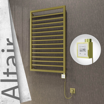Radiva - Altair Elektrikli Paslanmaz Çelik Havlupan 600x1040 Satine Altın (KTX3 Termostat) 300W Spiral Kablolu