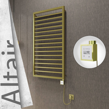 Radiva - Altair Elektrikli Paslanmaz Çelik Havlupan 600x1180 Satine Altın (KTX3 Termostat) 300W Spiral Kablolu