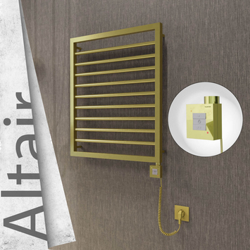 Radiva - Altair Elektrikli Paslanmaz Çelik Havlupan 600x760 Satine Altın (KTX1 Termostat) 300W Spiral Kablolu