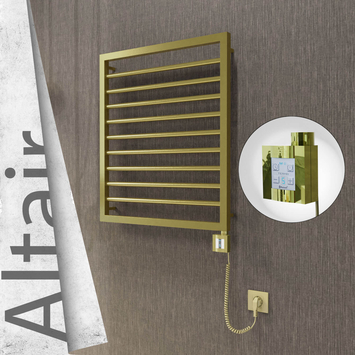 Radiva - Altair Elektrikli Paslanmaz Çelik Havlupan 600x760 Satine Altın (KTX4 Termostat) 300W Spiral Kablolu