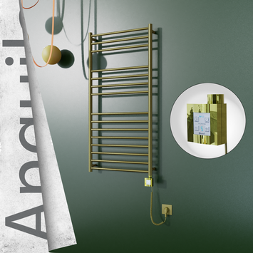  - ANGUILA Elektrikli Paslanmaz Çelik Havlupan 600x1210 Satine Altın (KTX4 Termostat) 300W Spiral Kablolu